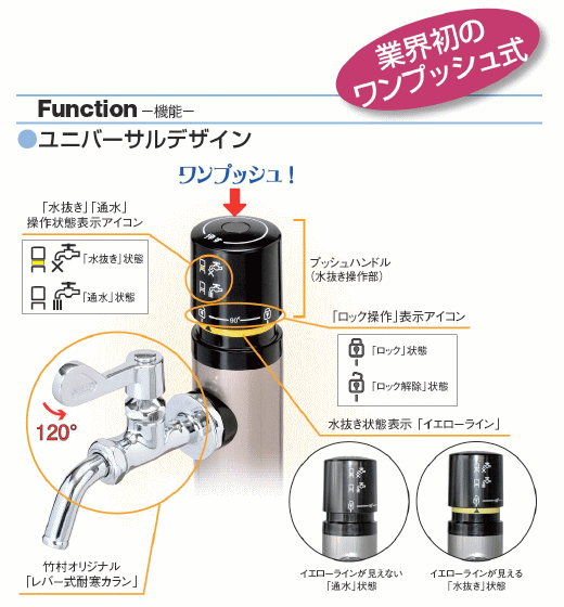 レバー式耐寒カラン(竹村オリジナル)付属しております。吸気弁内臓 不凍栓