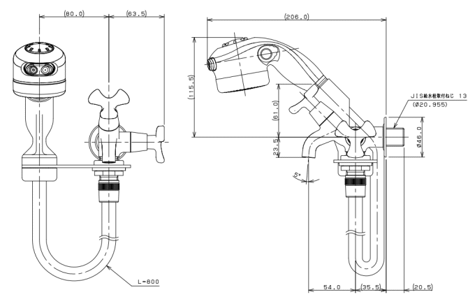 シャワー栓付二口水栓　DO-K2 図面